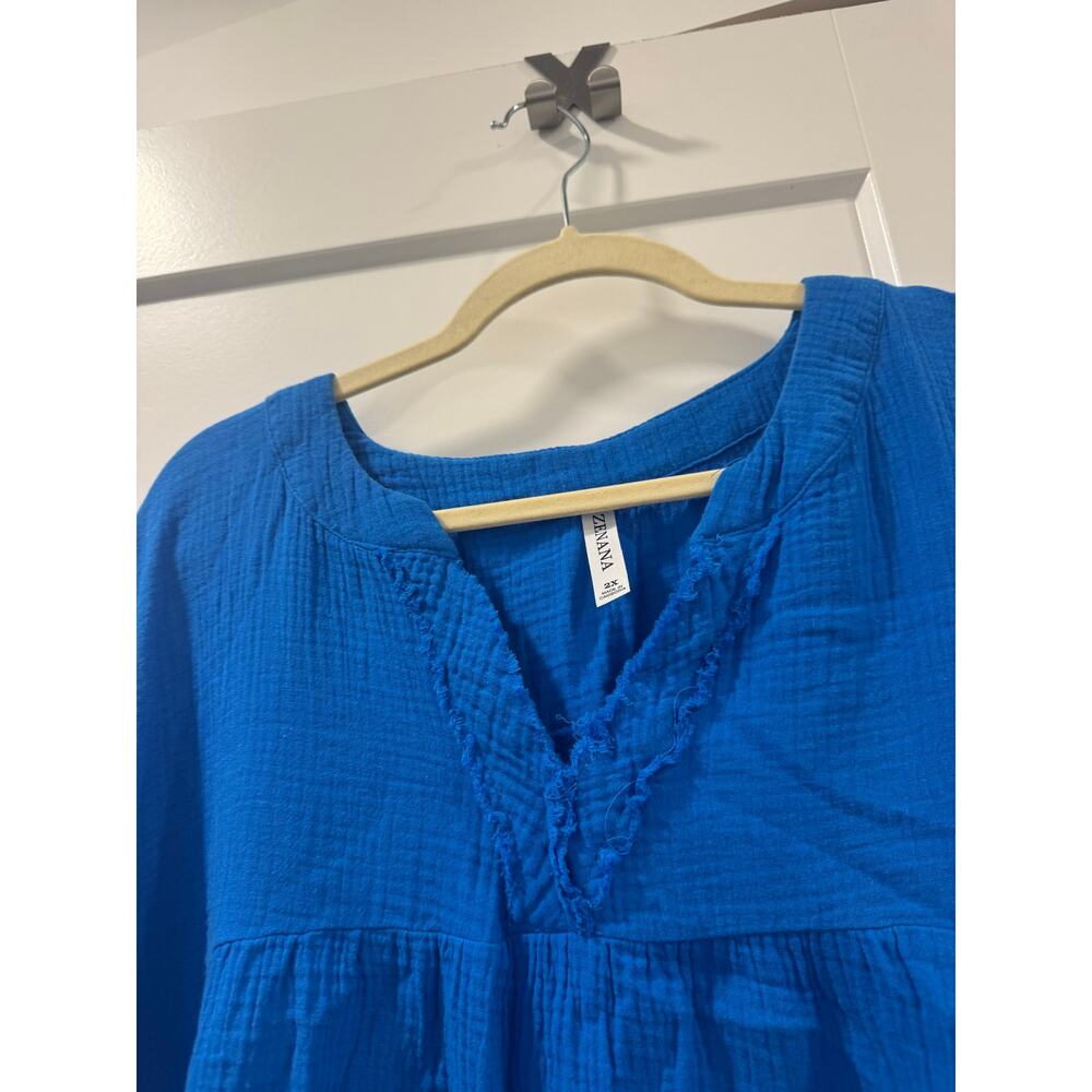 Zenana Boutique blue raw edge blouse 2X - Picture 4 of 6